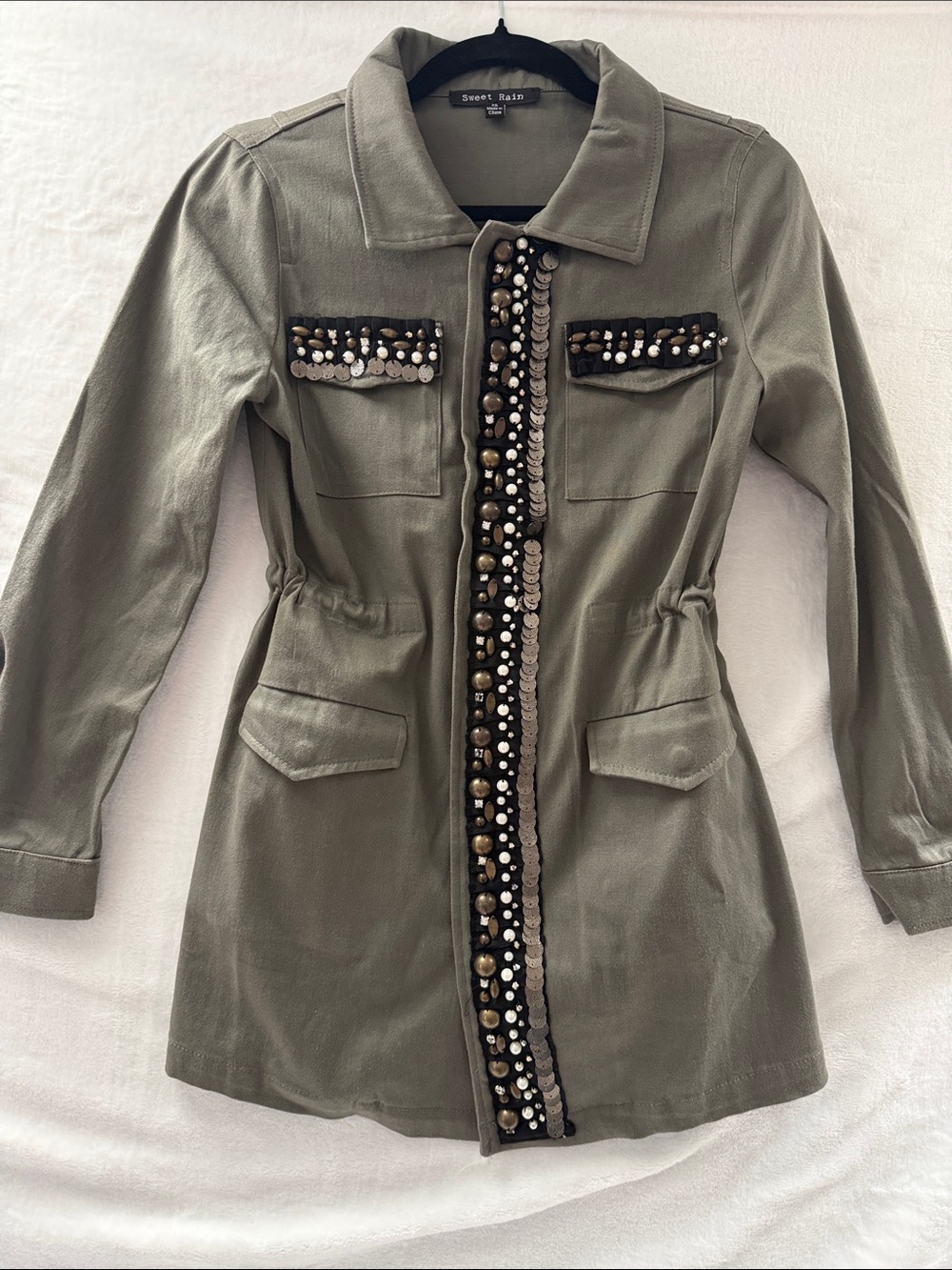 Sweet Rain Olive Green Military Utility w/ Embellished Glam -XS